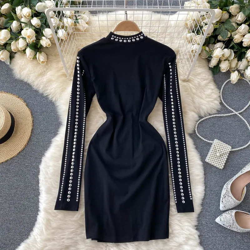 High class chic women's diamond sexy hip-covering dress