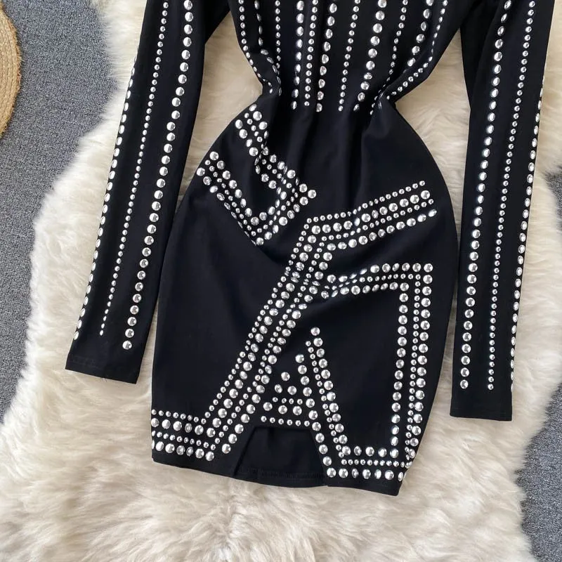 High class chic women's diamond sexy hip-covering dress
