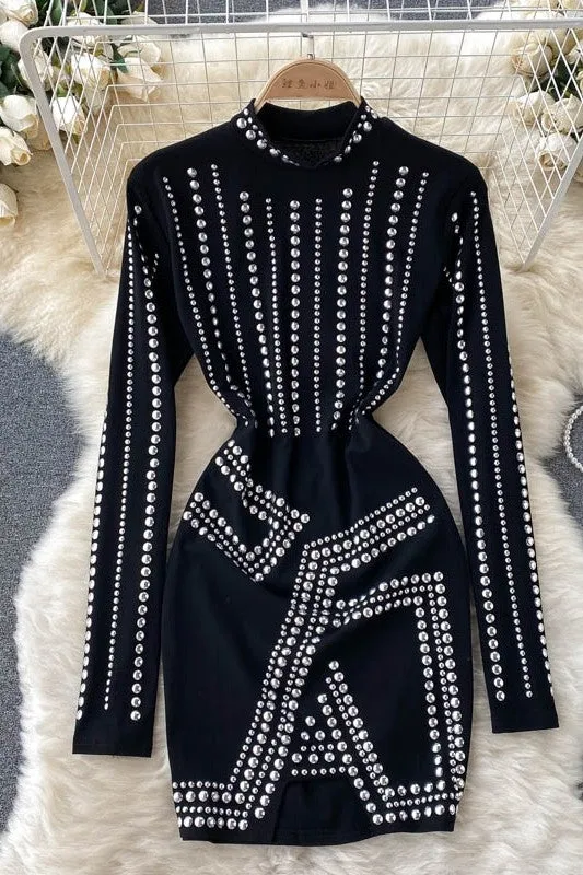 High class chic women's diamond sexy hip-covering dress