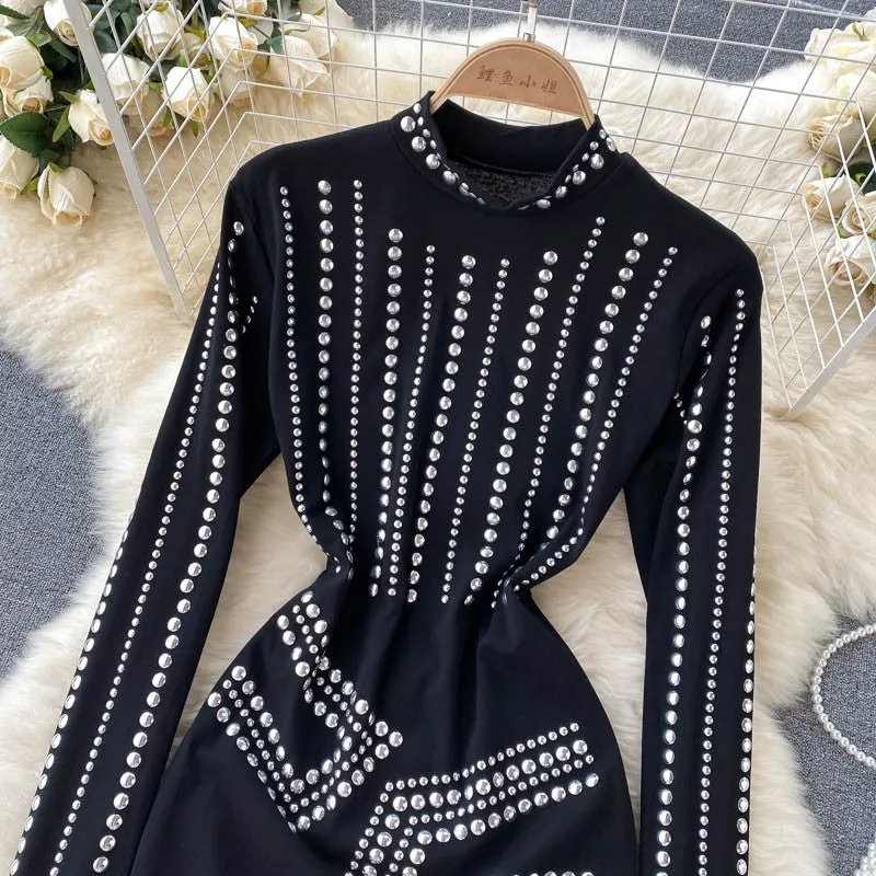 High class chic women's diamond sexy hip-covering dress