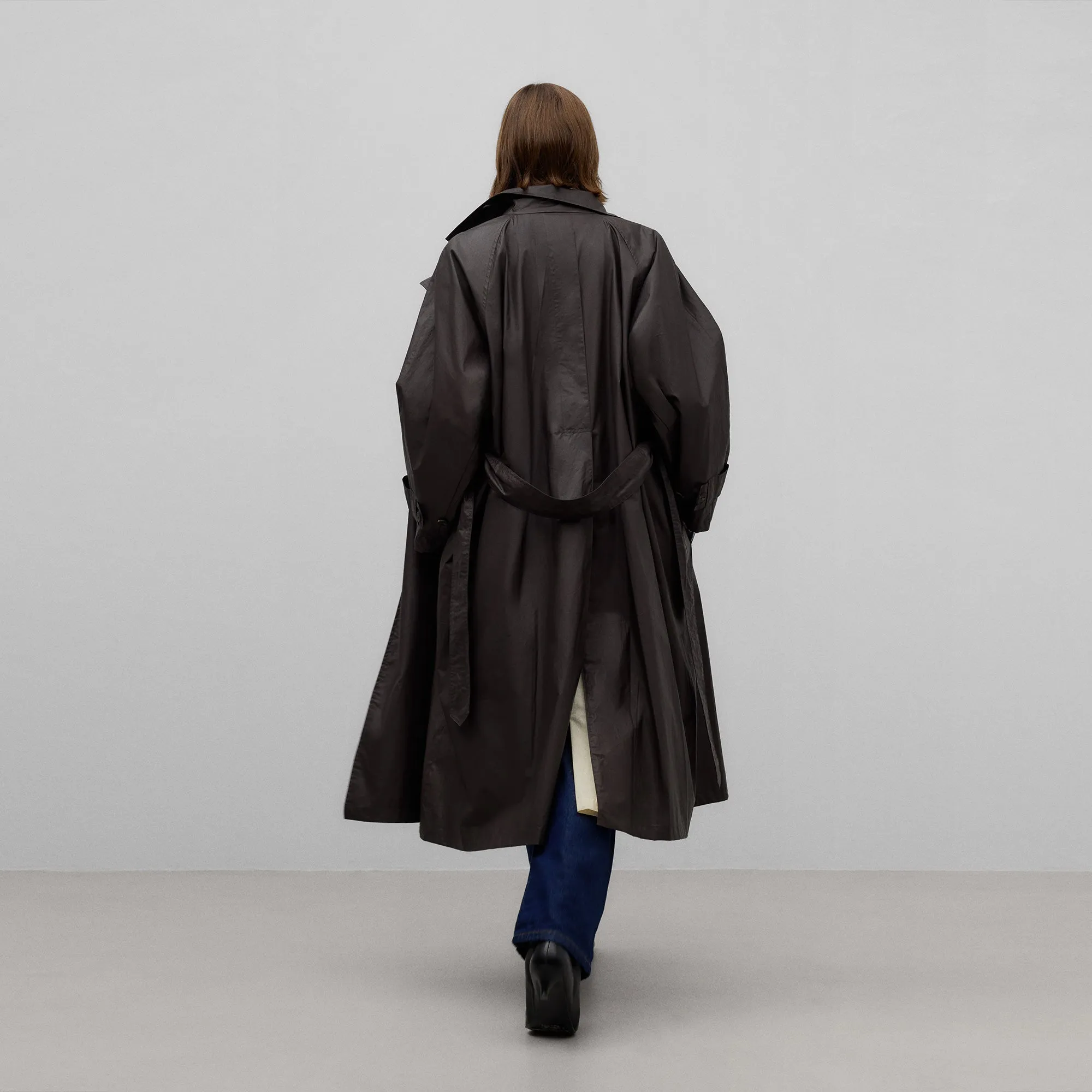 High Collar Trench Coat - Brown