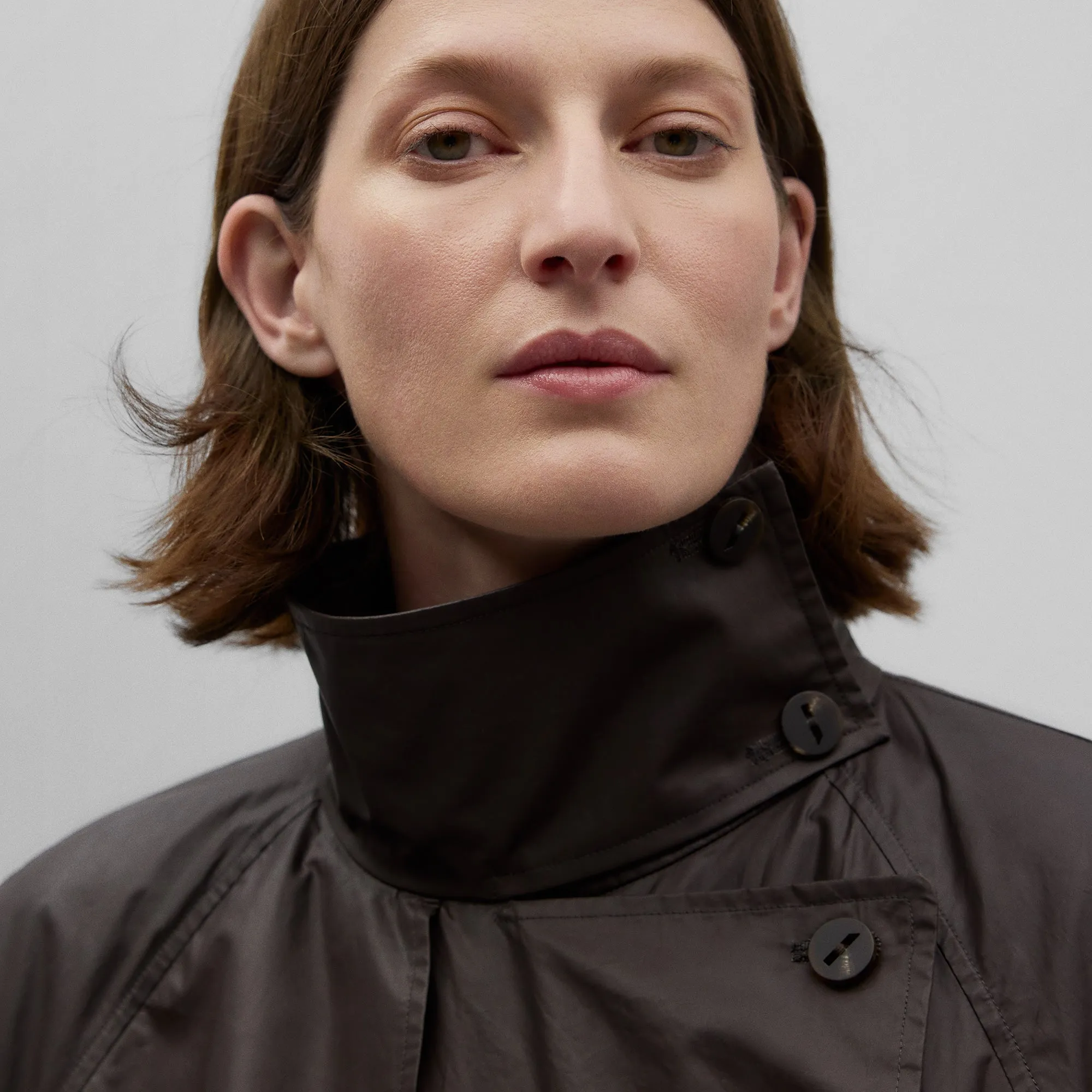 High Collar Trench Coat - Brown