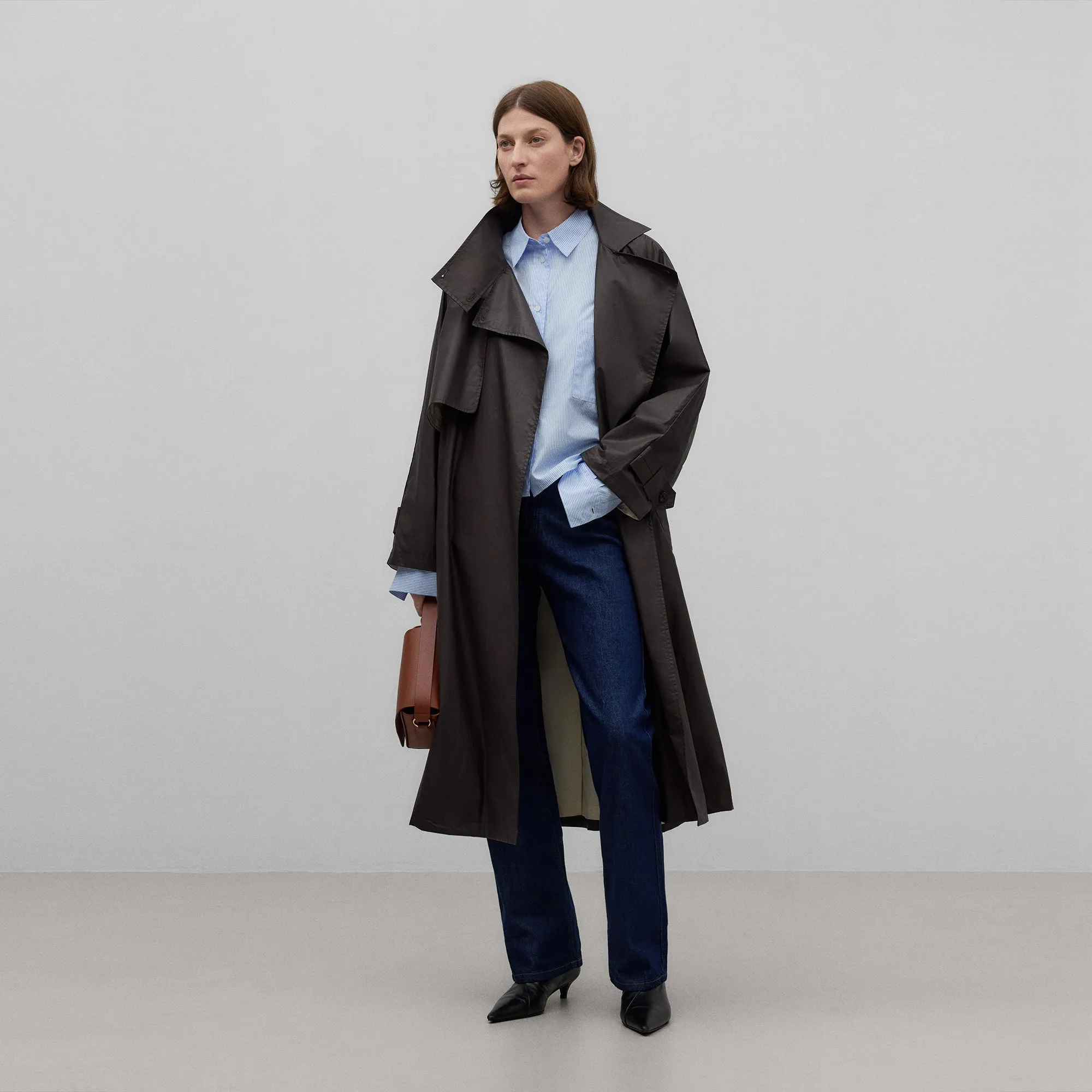 High Collar Trench Coat - Brown
