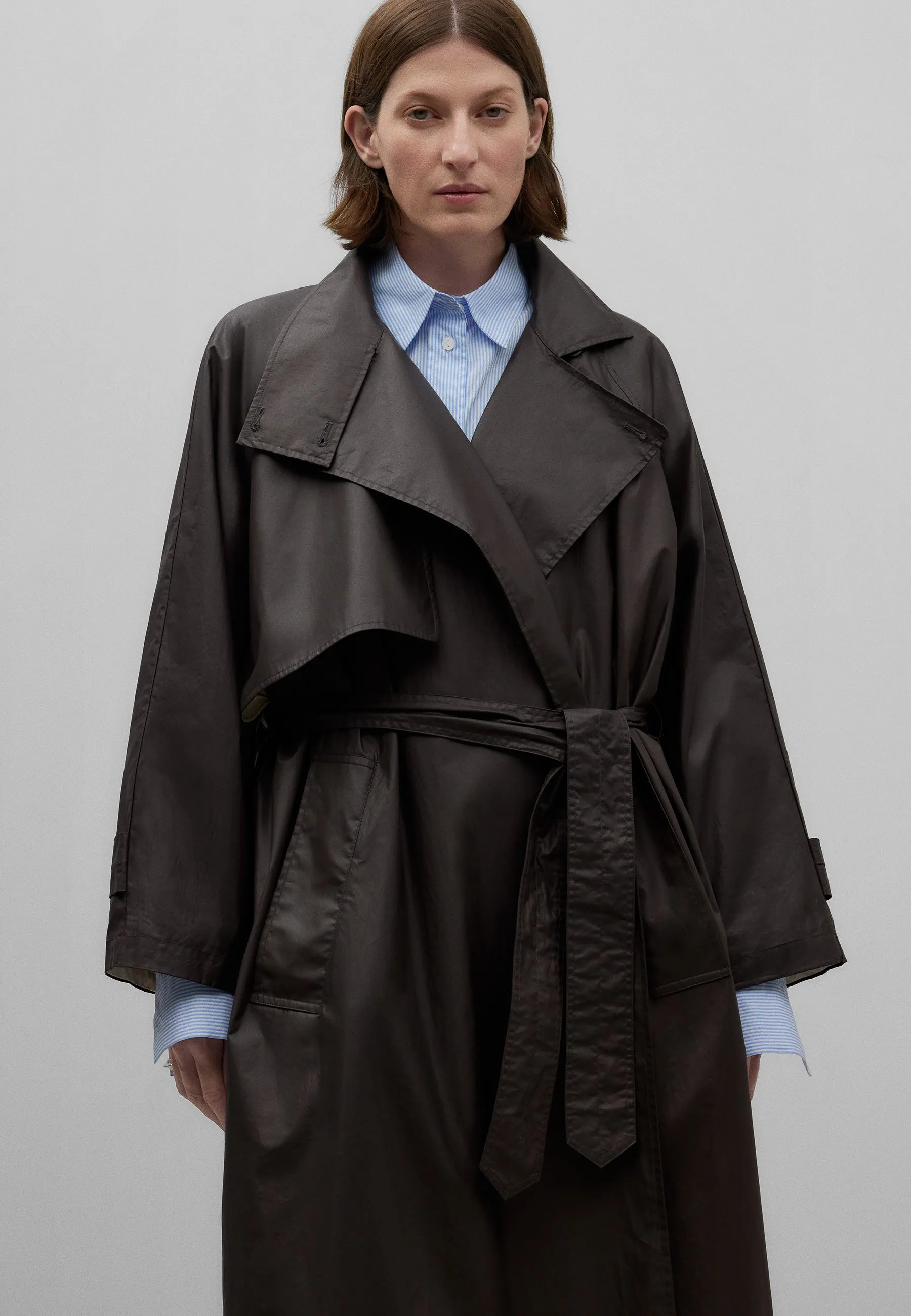 High Collar Trench Coat - Brown