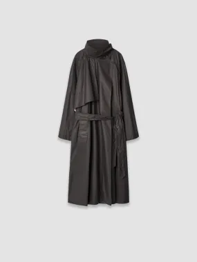 High Collar Trench Coat - Brown