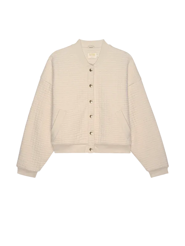 Ivory Quilted Bomber Jacket