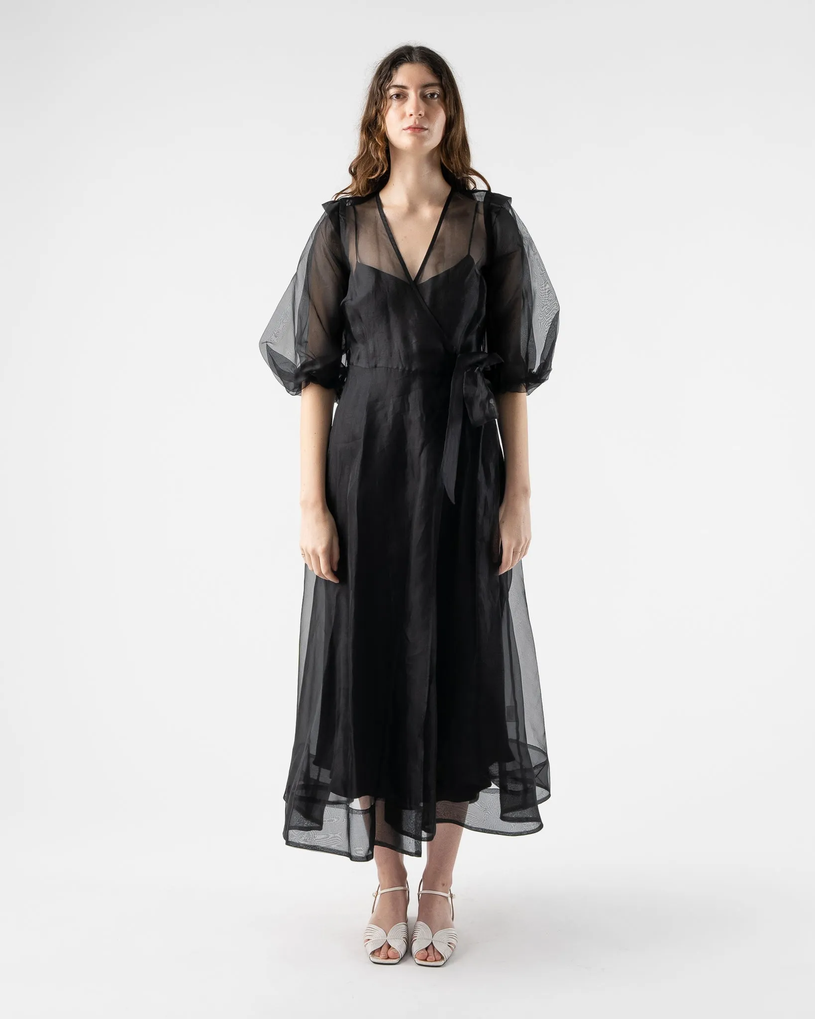 Kamperett V Neck Midi Slip Dress in Black