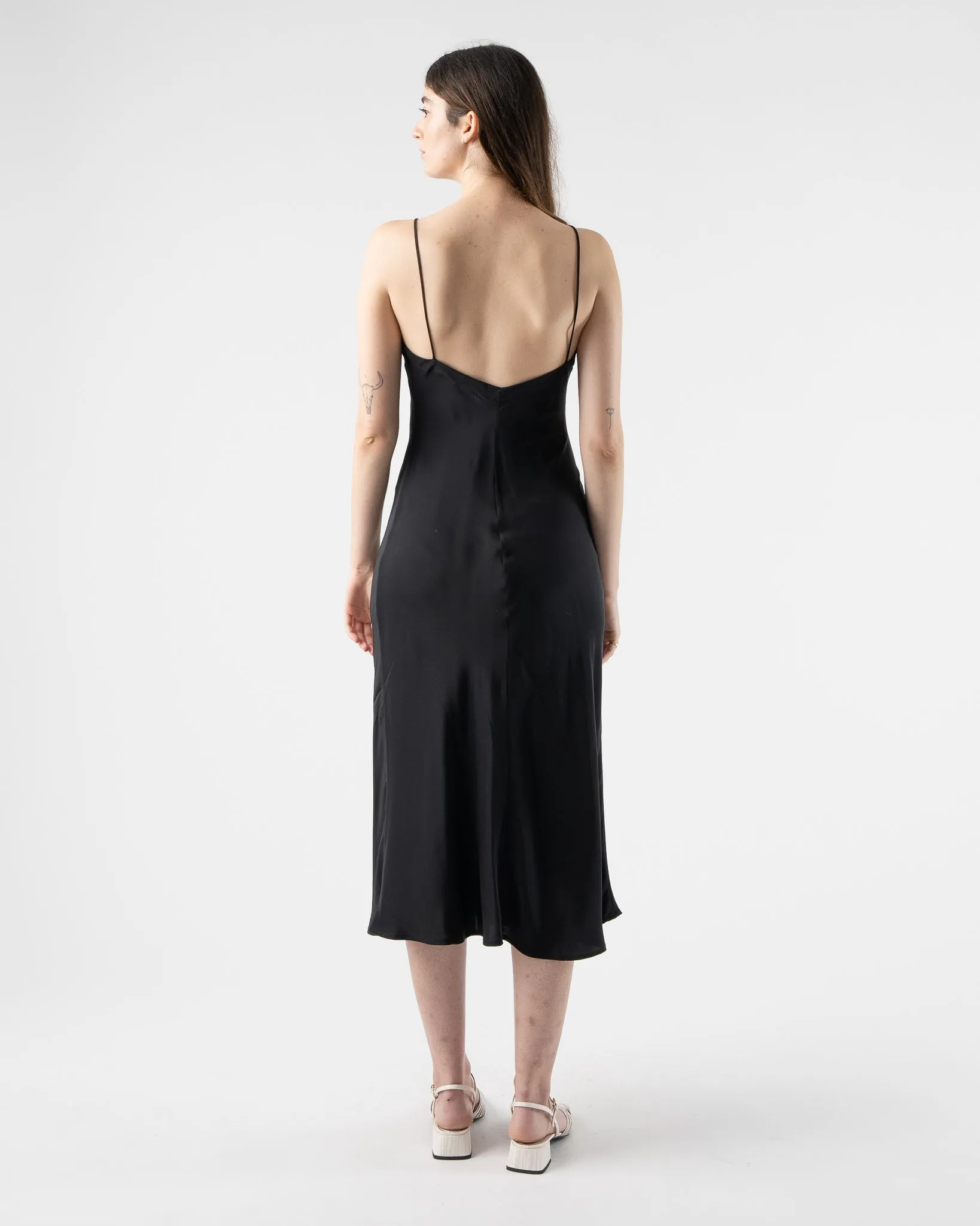 Kamperett V Neck Midi Slip Dress in Black