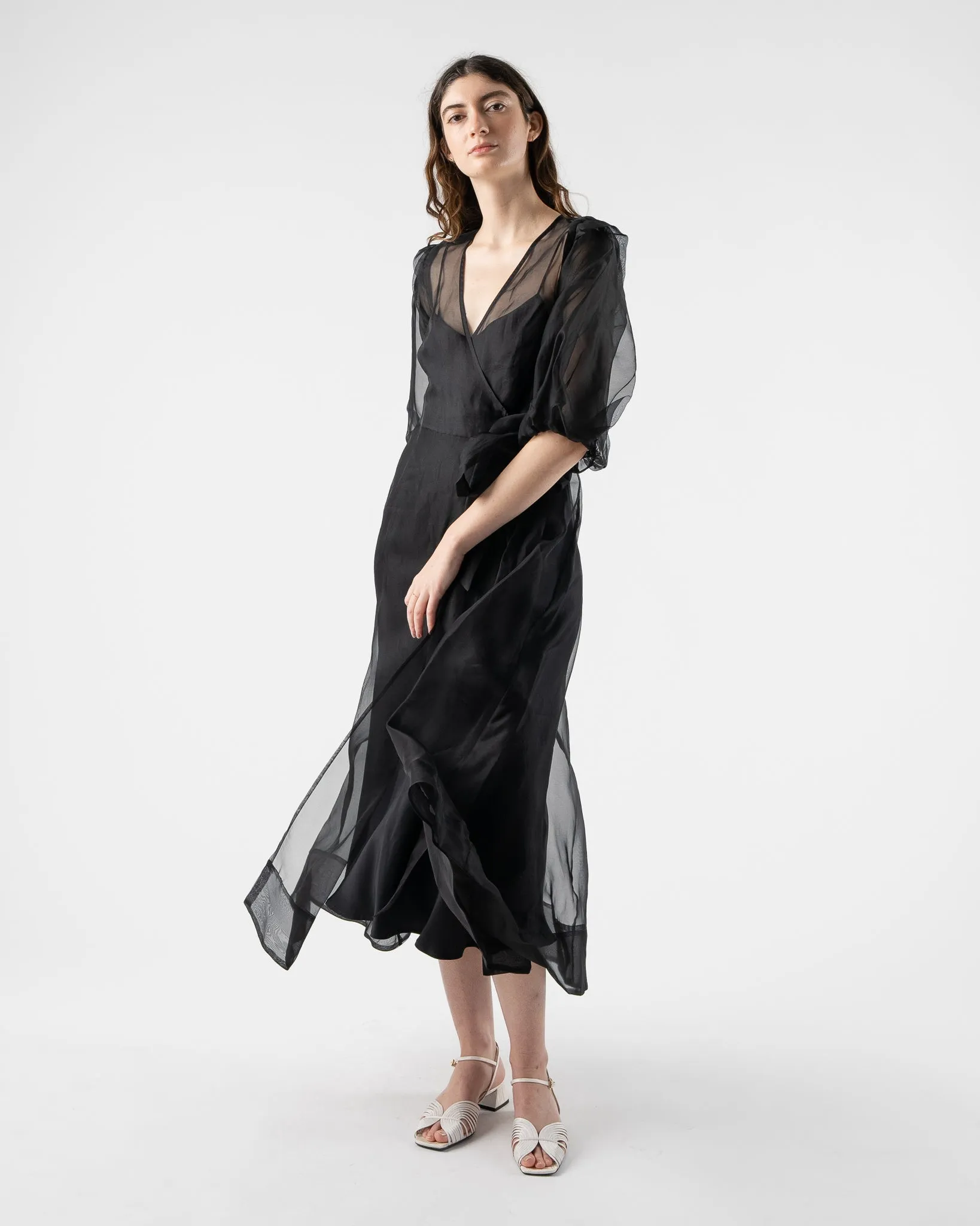 Kamperett V Neck Midi Slip Dress in Black