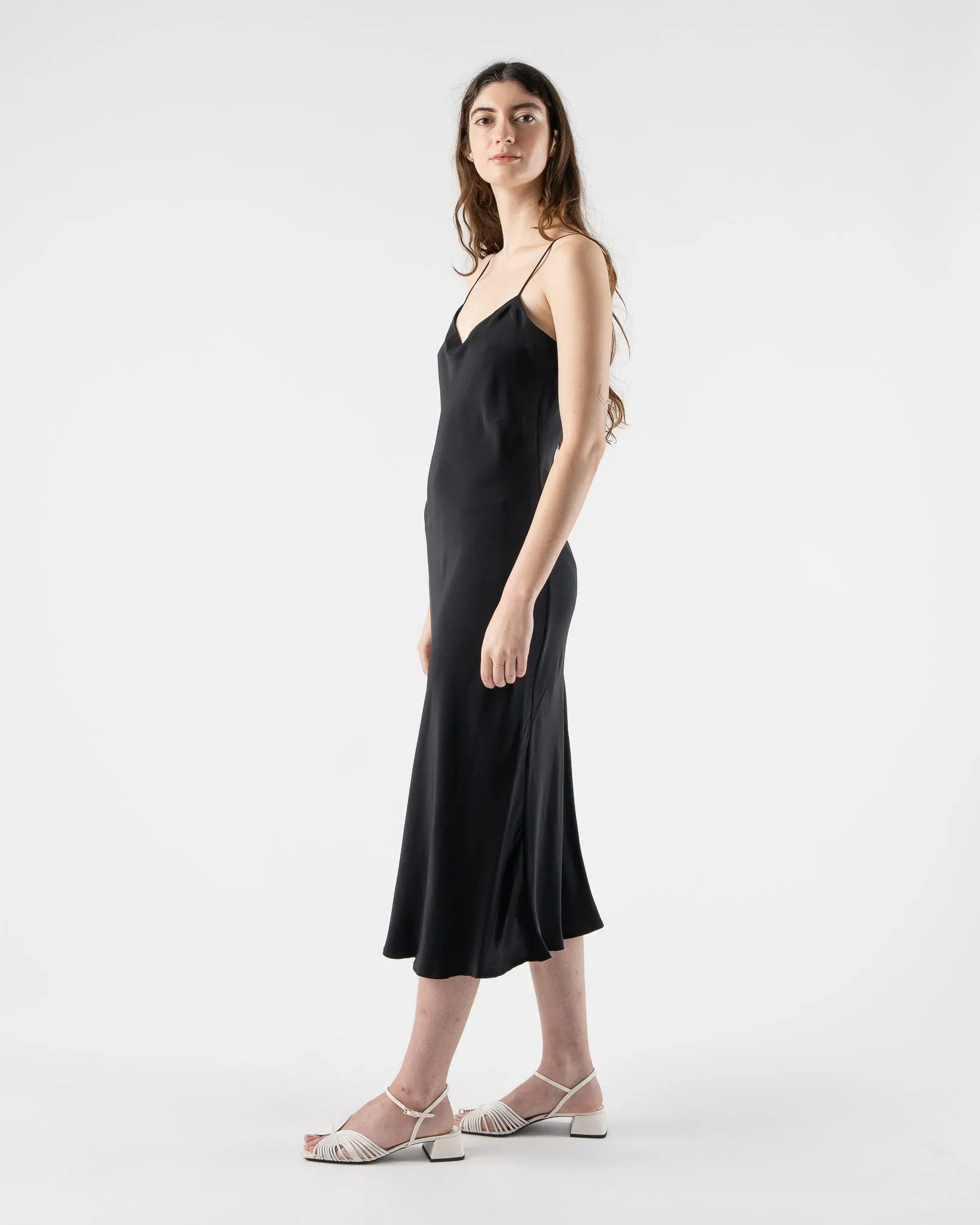 Kamperett V Neck Midi Slip Dress in Black