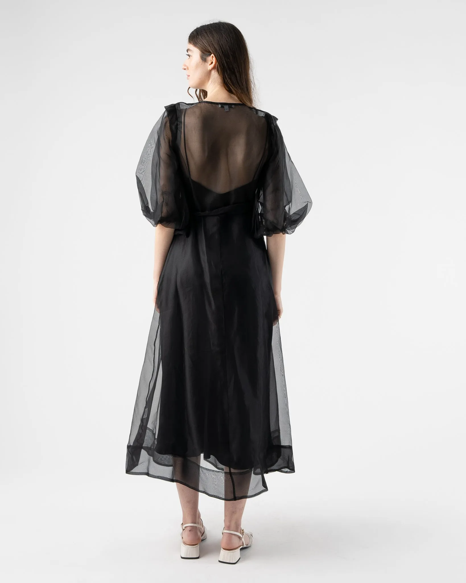 Kamperett V Neck Midi Slip Dress in Black
