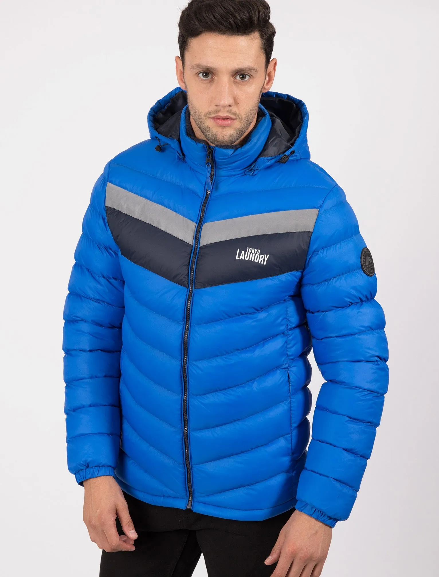 Langham Quilted Puffer Jacket with Hood In Olympian Blue - Tokyo Laundry