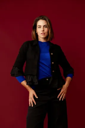 LEELA Black  Ruffle Crop Jacket