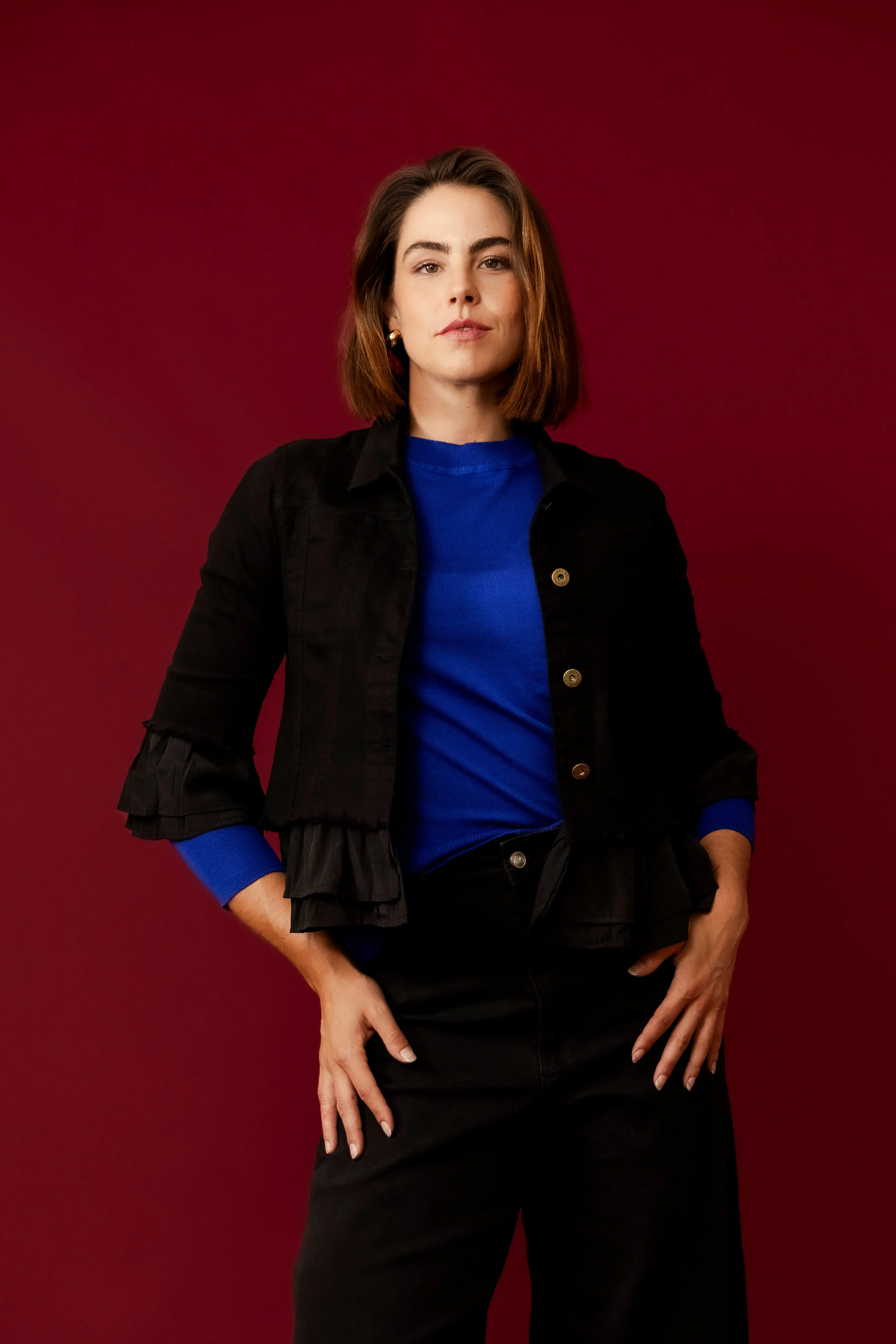 LEELA Black  Ruffle Crop Jacket