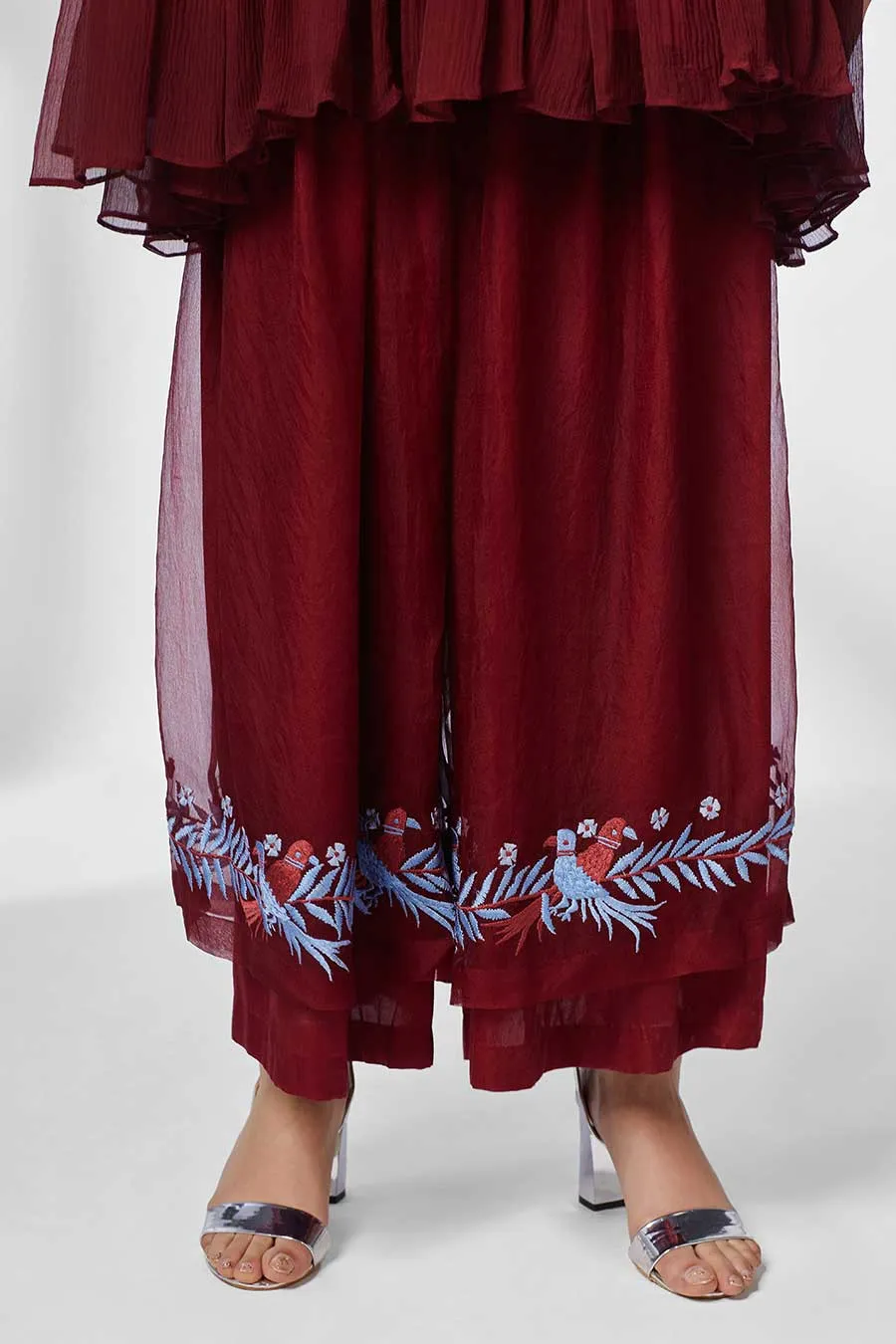 Maroon Flared Tunic & Pants Co-Ord Set