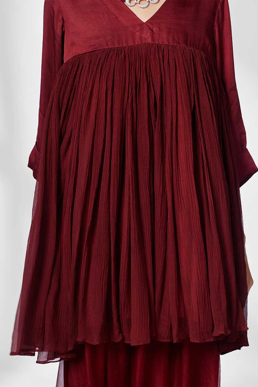 Maroon Flared Tunic & Pants Co-Ord Set
