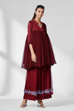 Maroon Flared Tunic & Pants Co-Ord Set