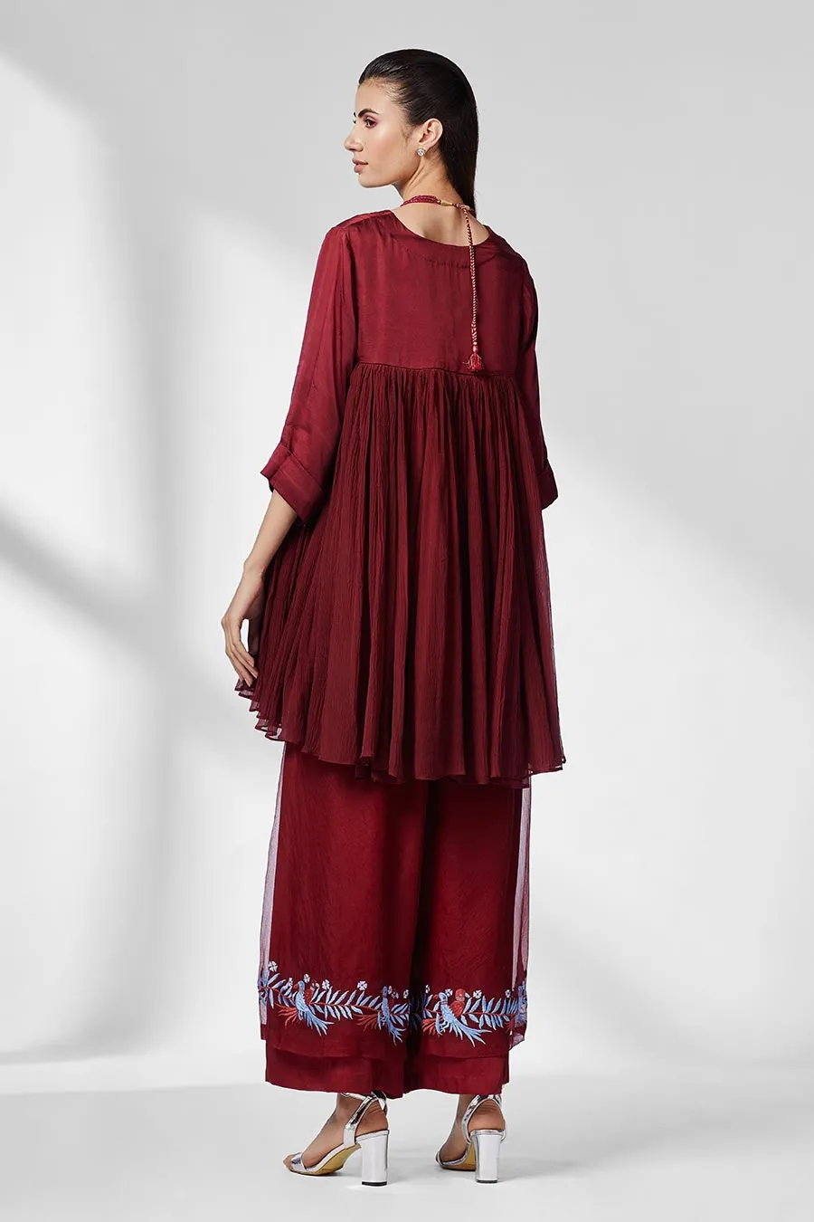 Maroon Flared Tunic & Pants Co-Ord Set