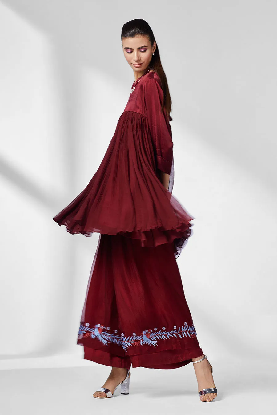 Maroon Flared Tunic & Pants Co-Ord Set