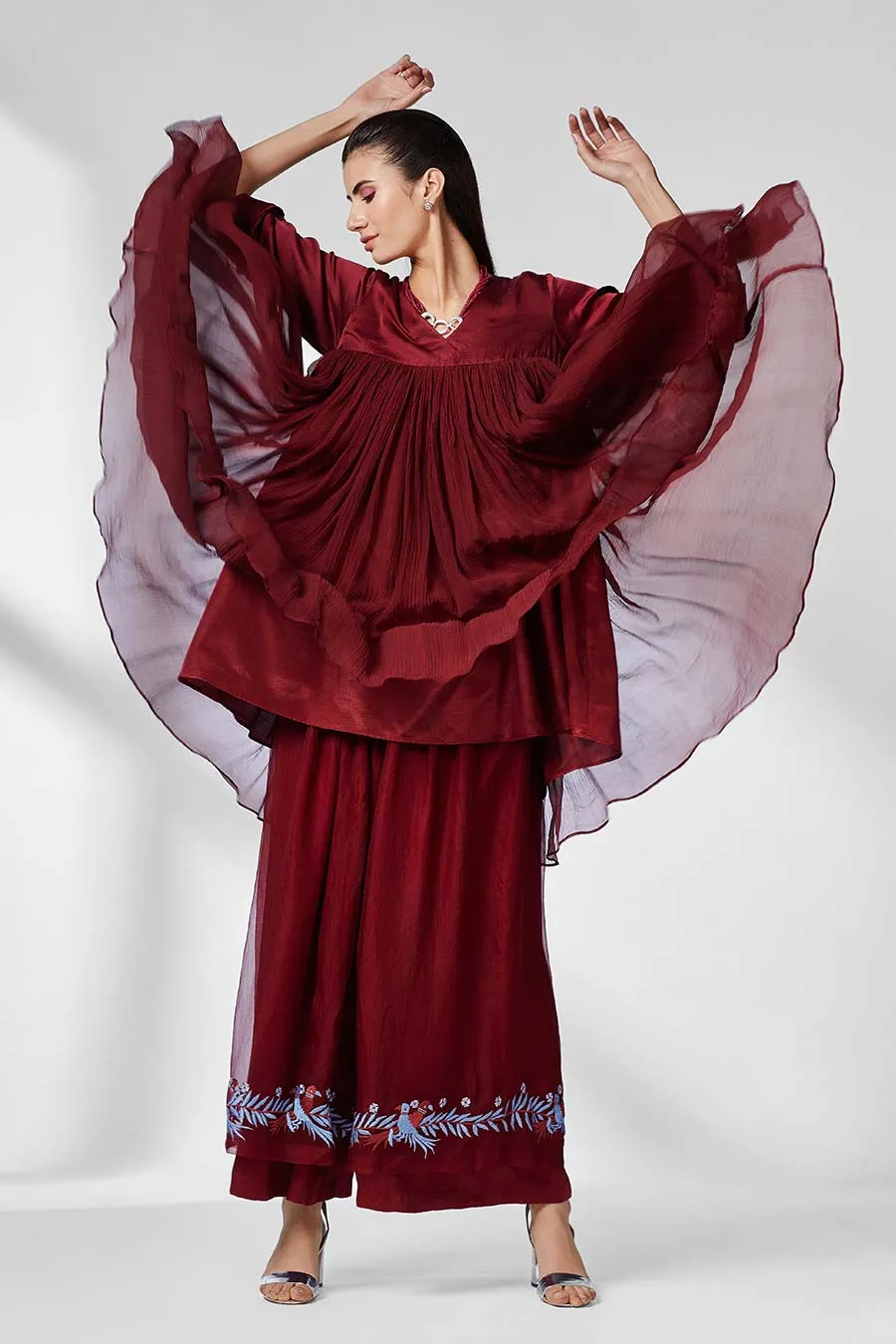 Maroon Flared Tunic & Pants Co-Ord Set