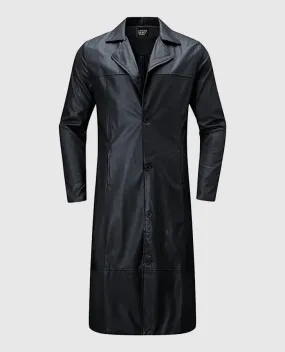 Men's Black Leather Long Coat