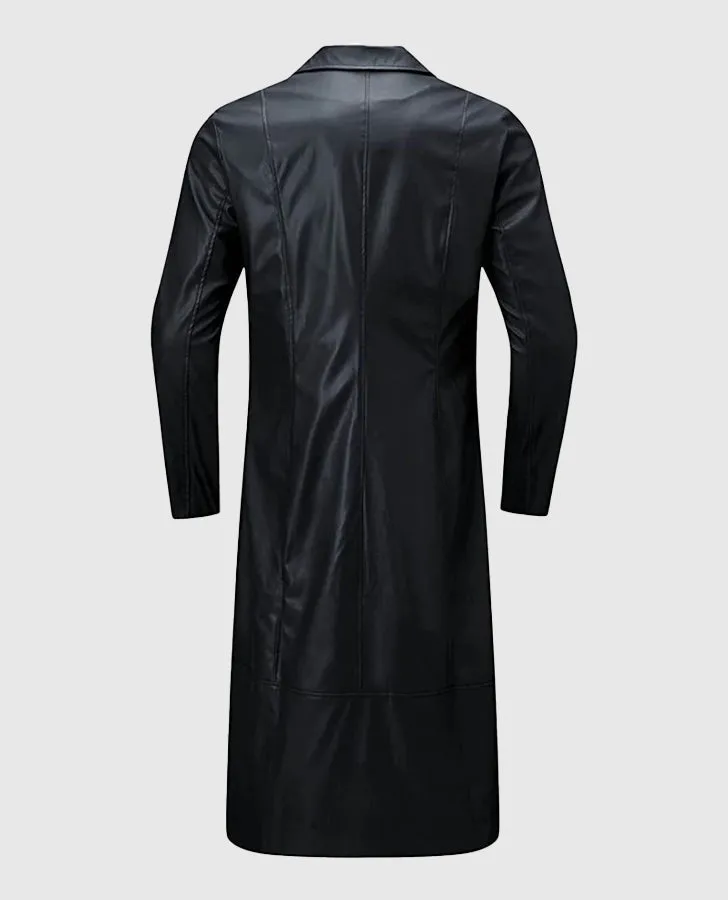 Men's Black Leather Long Coat