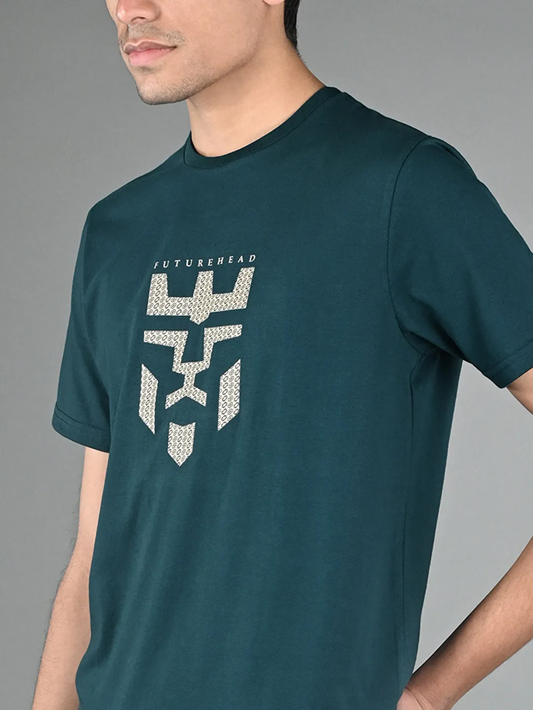 Men's Super Combed Cotton Teal Green Regular Fit Half Sleeve Round Neck T-Shirt