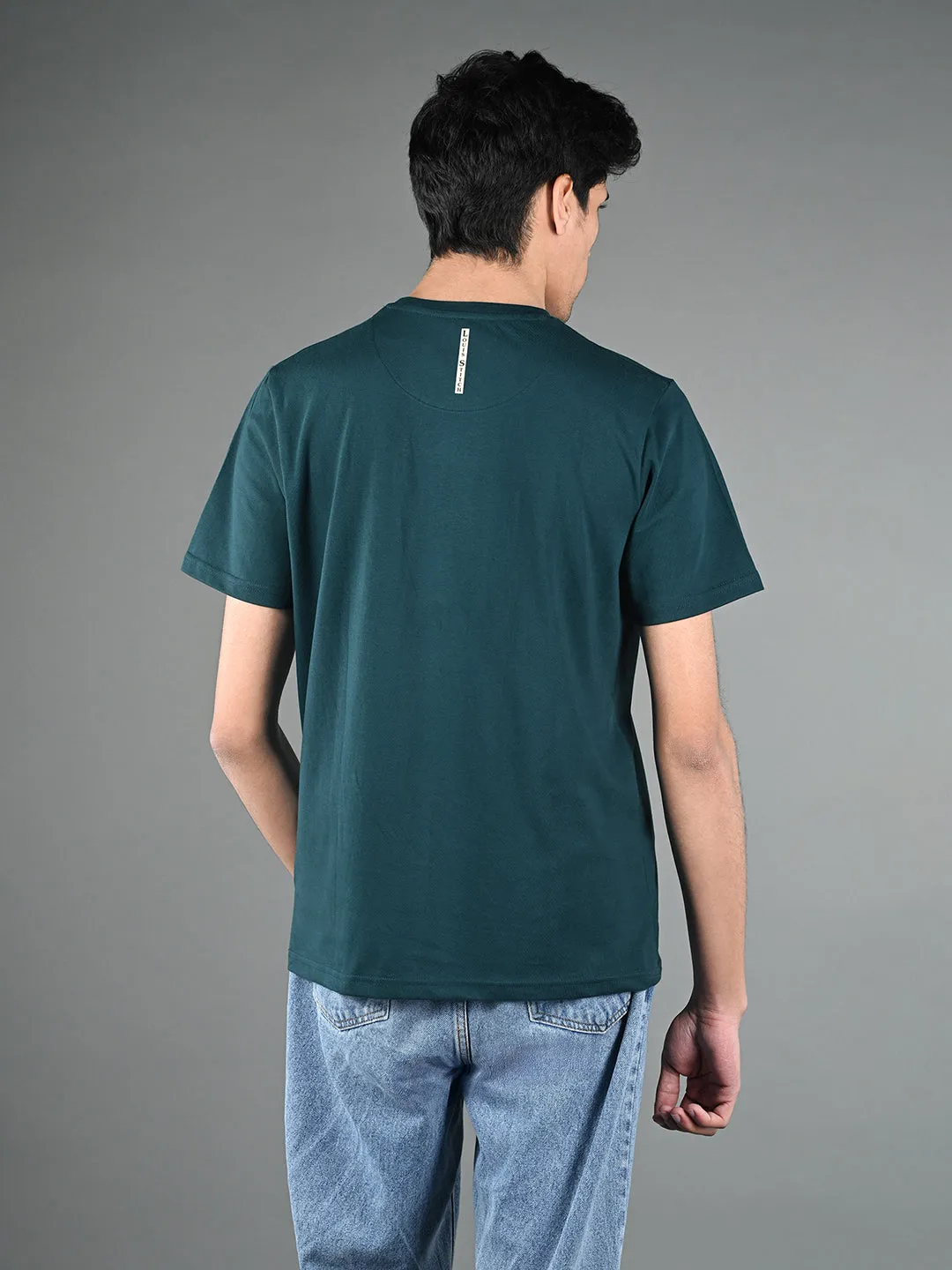 Men's Super Combed Cotton Teal Green Regular Fit Half Sleeve Round Neck T-Shirt