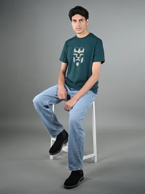 Men's Super Combed Cotton Teal Green Regular Fit Half Sleeve Round Neck T-Shirt