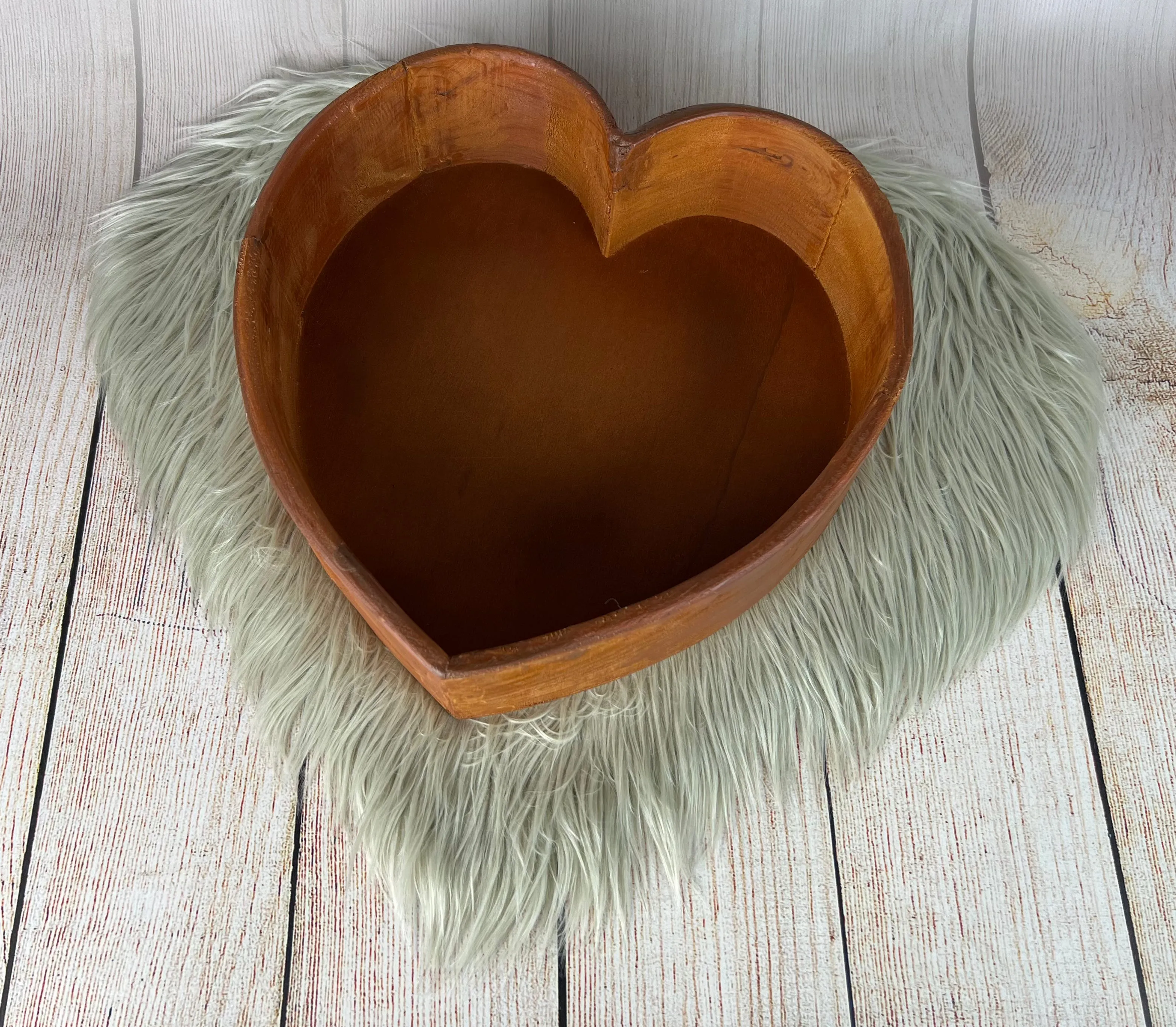 Mongolian Faux Fur - Heart Shaped - Stone