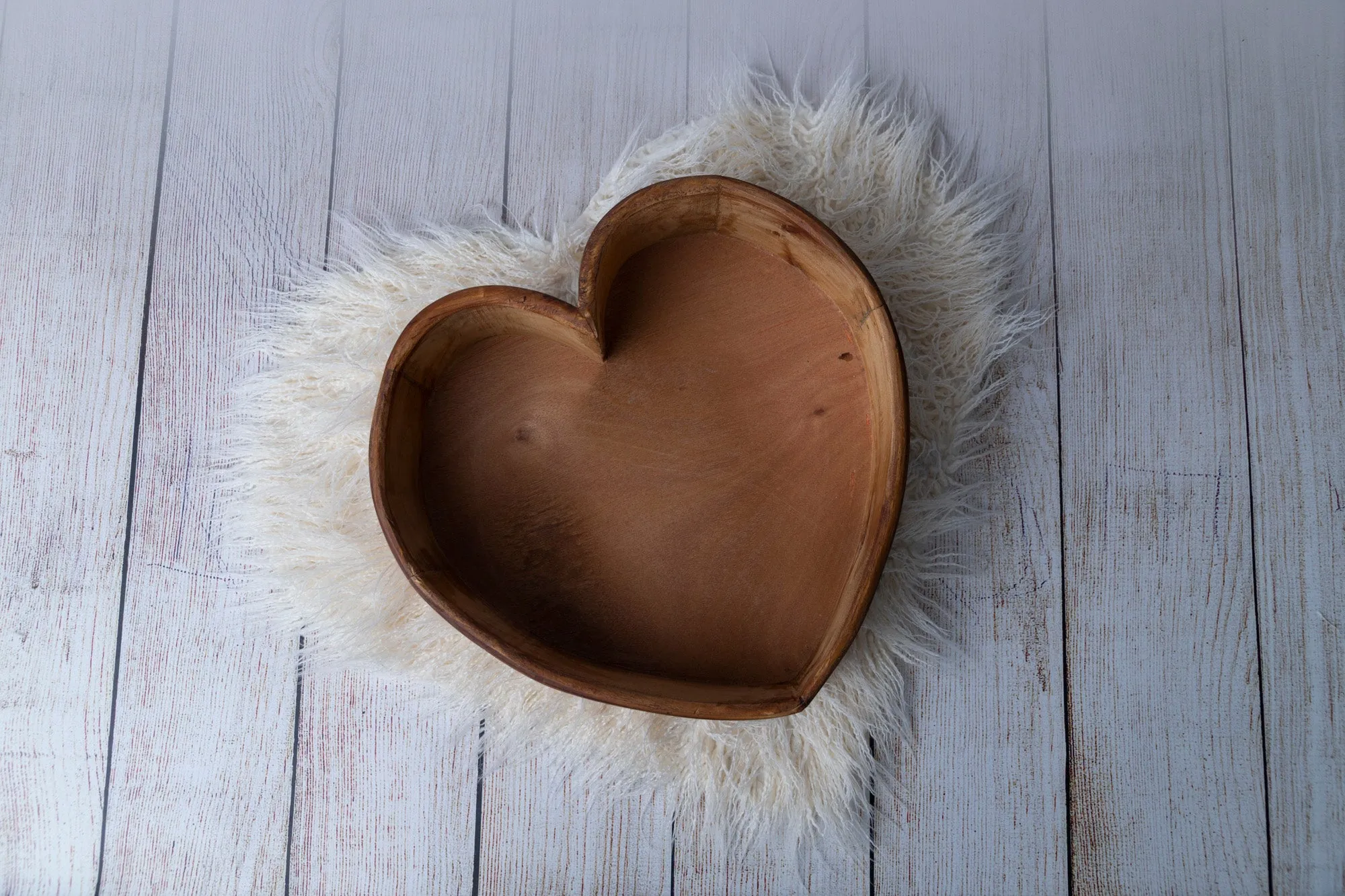 Mongolian Faux Fur - Heart Shaped - White