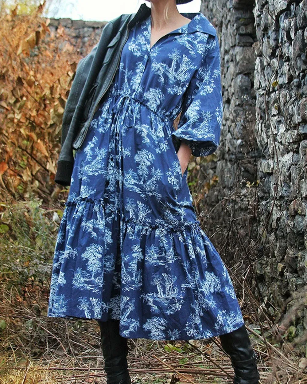 Navy Forest Toile Hutton Midi Dress