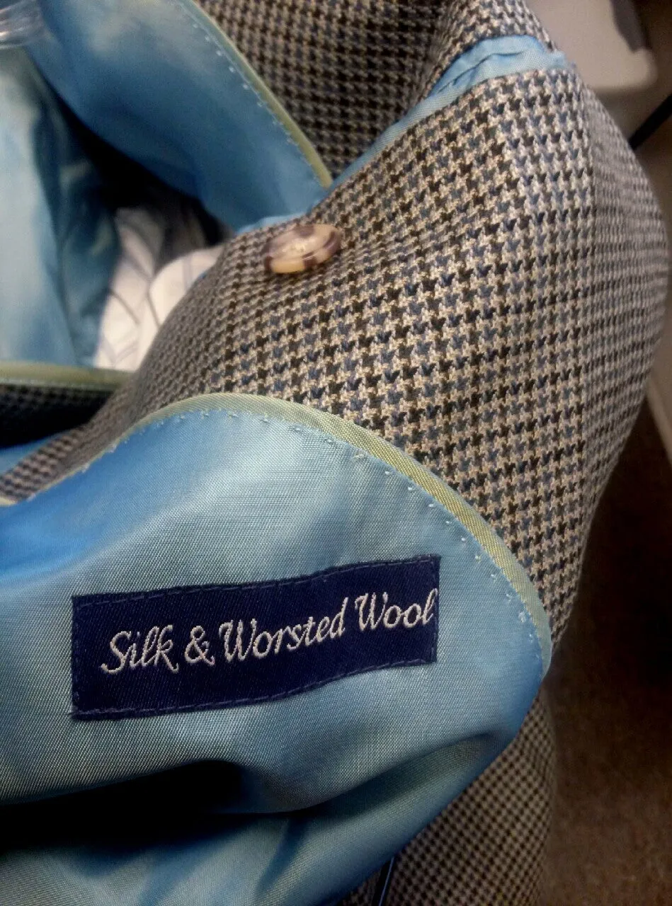 New- Alan Flusser Gray Houndstooth Silk & Wool Sport Coat- size 44R