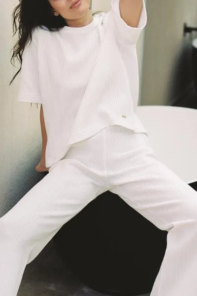 Relaxed fit structured flared pants - White