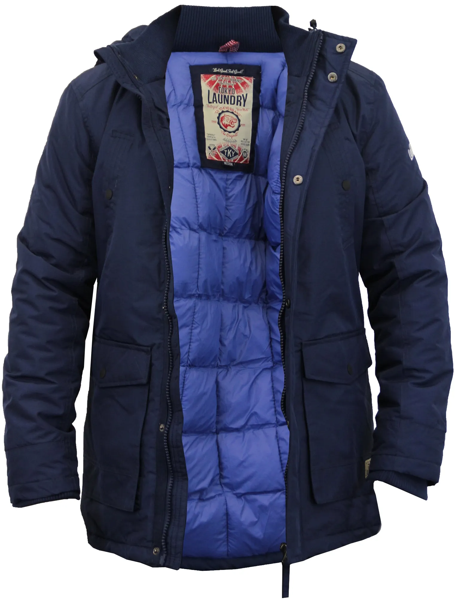 Ridgecrest Fur Trim Hooded Parka Coat in Midnight Blue - Tokyo Laundry