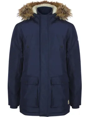 Ridgecrest Fur Trim Hooded Parka Coat in Midnight Blue - Tokyo Laundry