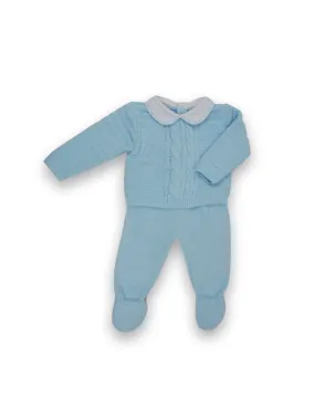 Sardon Boys Blue Knitted Jumper and Footed Pants Set