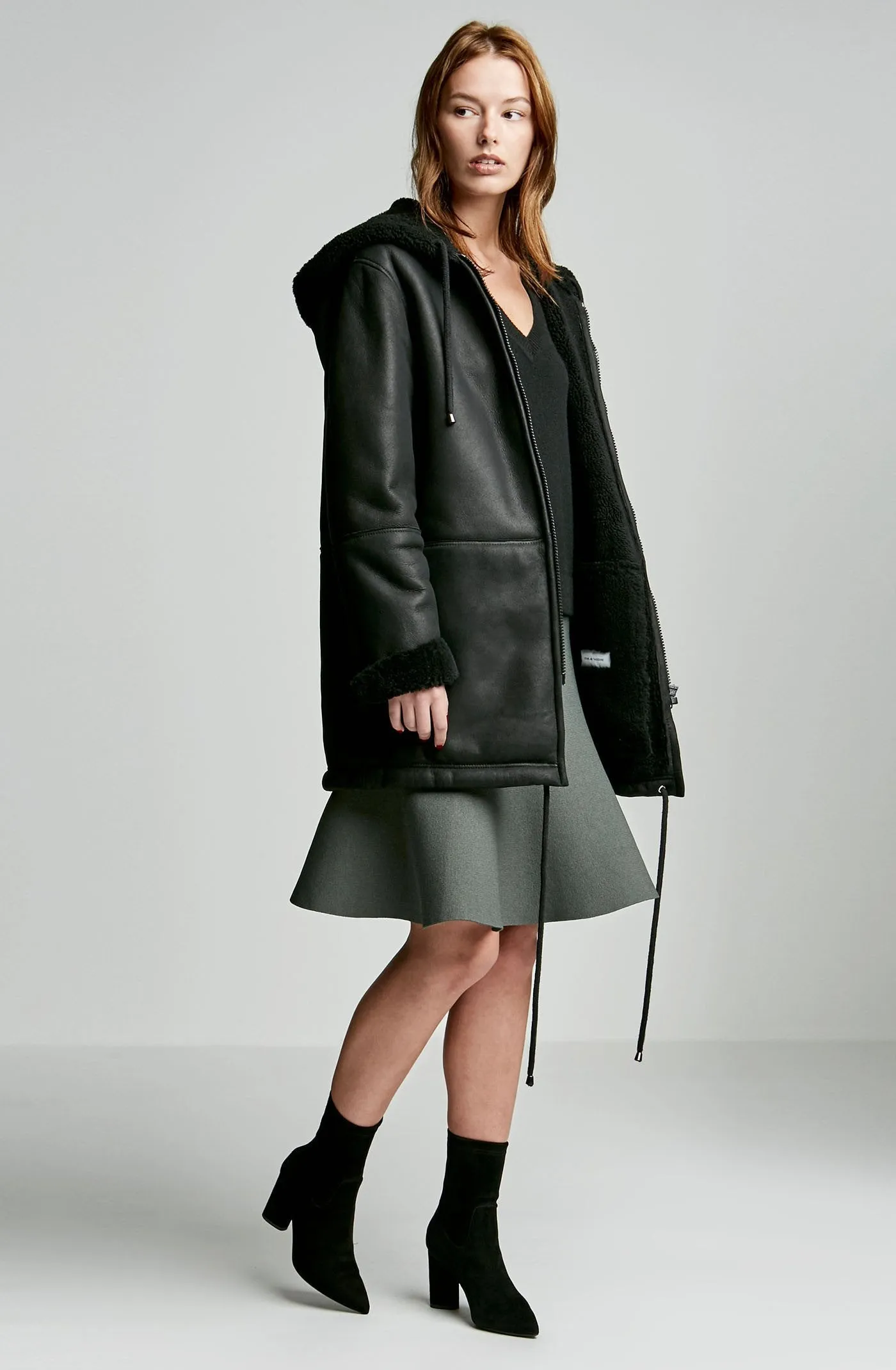 SHEARLING HOODED COAT