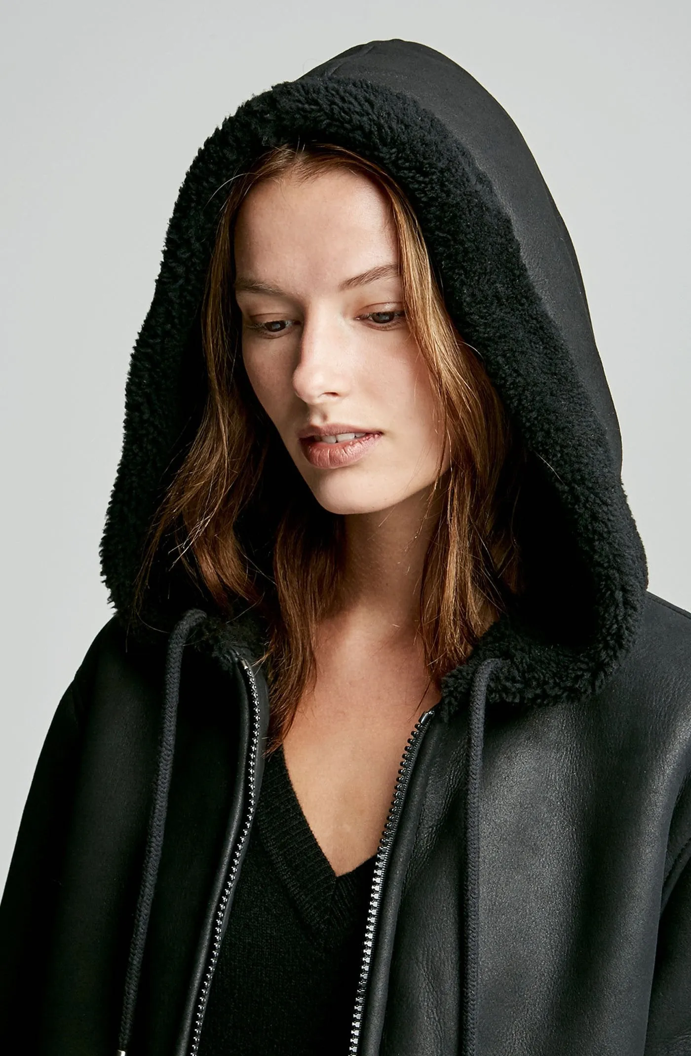 SHEARLING HOODED COAT
