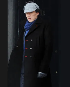 Sherlock Holmes Long Trench Coat Vintage Detective Style Wool Overcoat