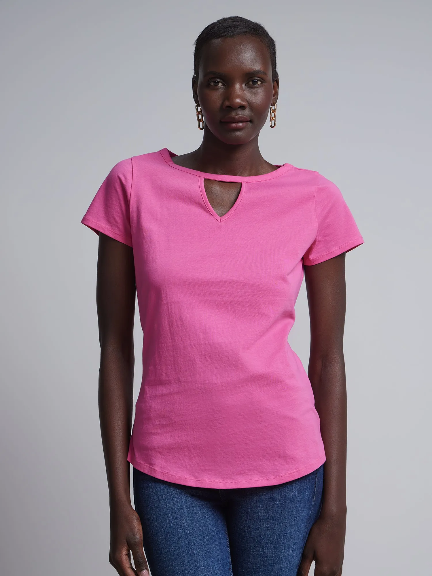 Short Sleeves Key-hole Cut out T-Shirt