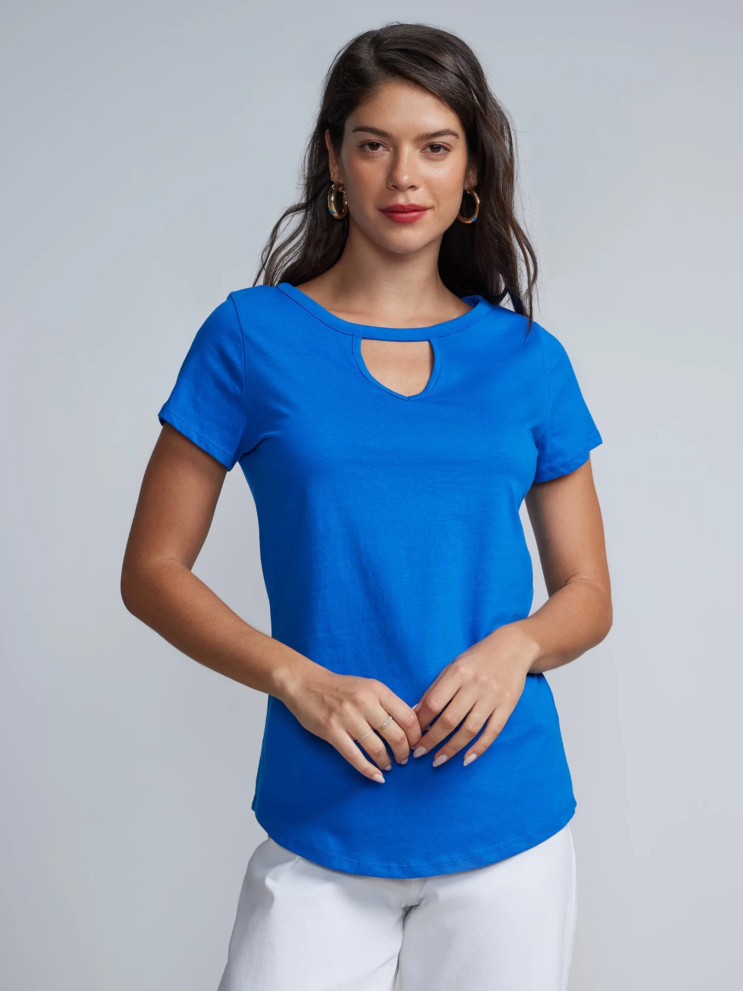 Short Sleeves Key-hole Cut out T-Shirt