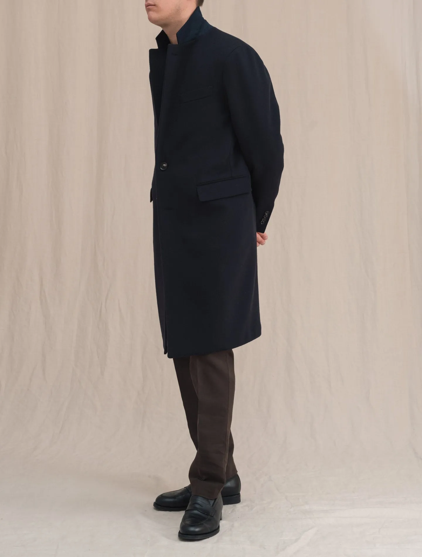 Single Breasted Wool Coat Navy