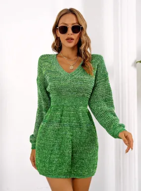 TastyHottie - V-NECK COLORFUL LANTERN SLEEVE SWEATER DRESS