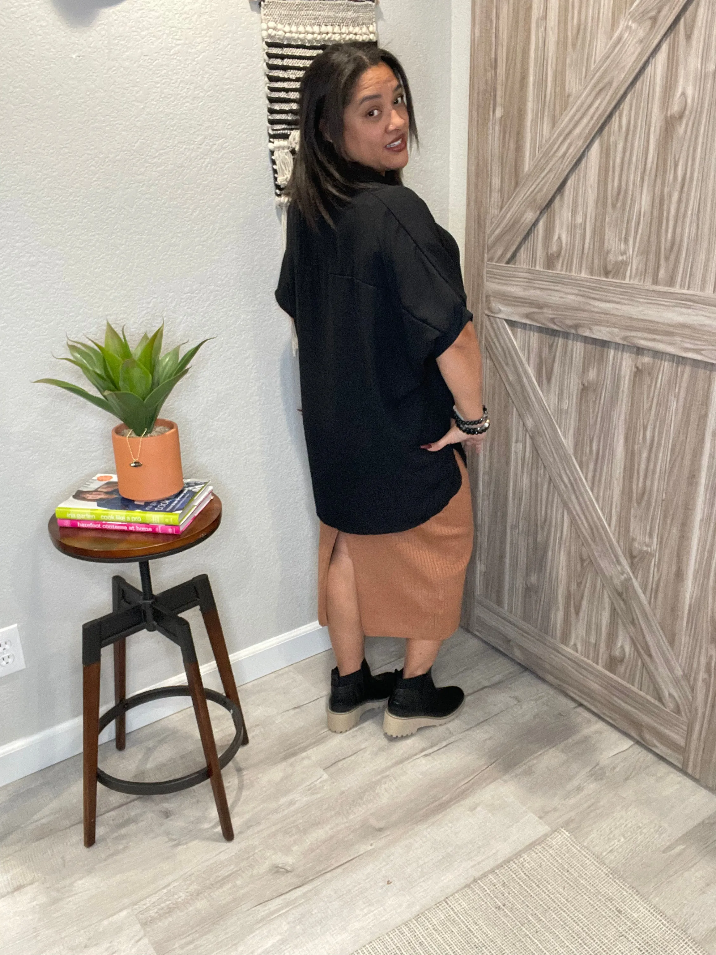 Thick Ribbed Midi Back Slit Sweater Skirt