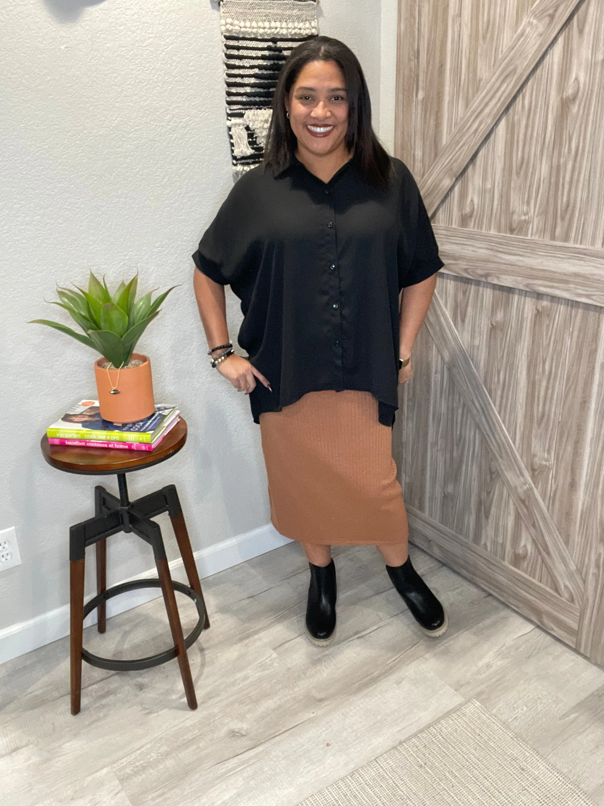 Thick Ribbed Midi Back Slit Sweater Skirt