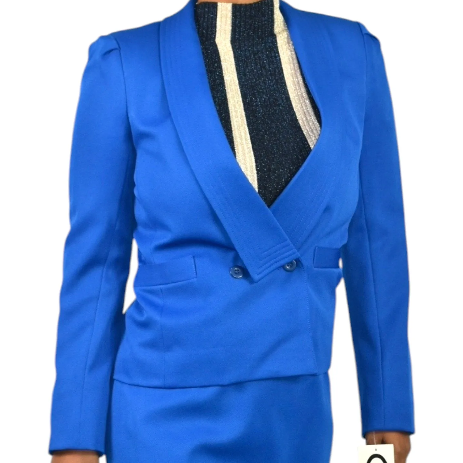 Vintage Frank Lee Skirt Suit Electric Blue 80s Blazer Midi Office Royal Career Small