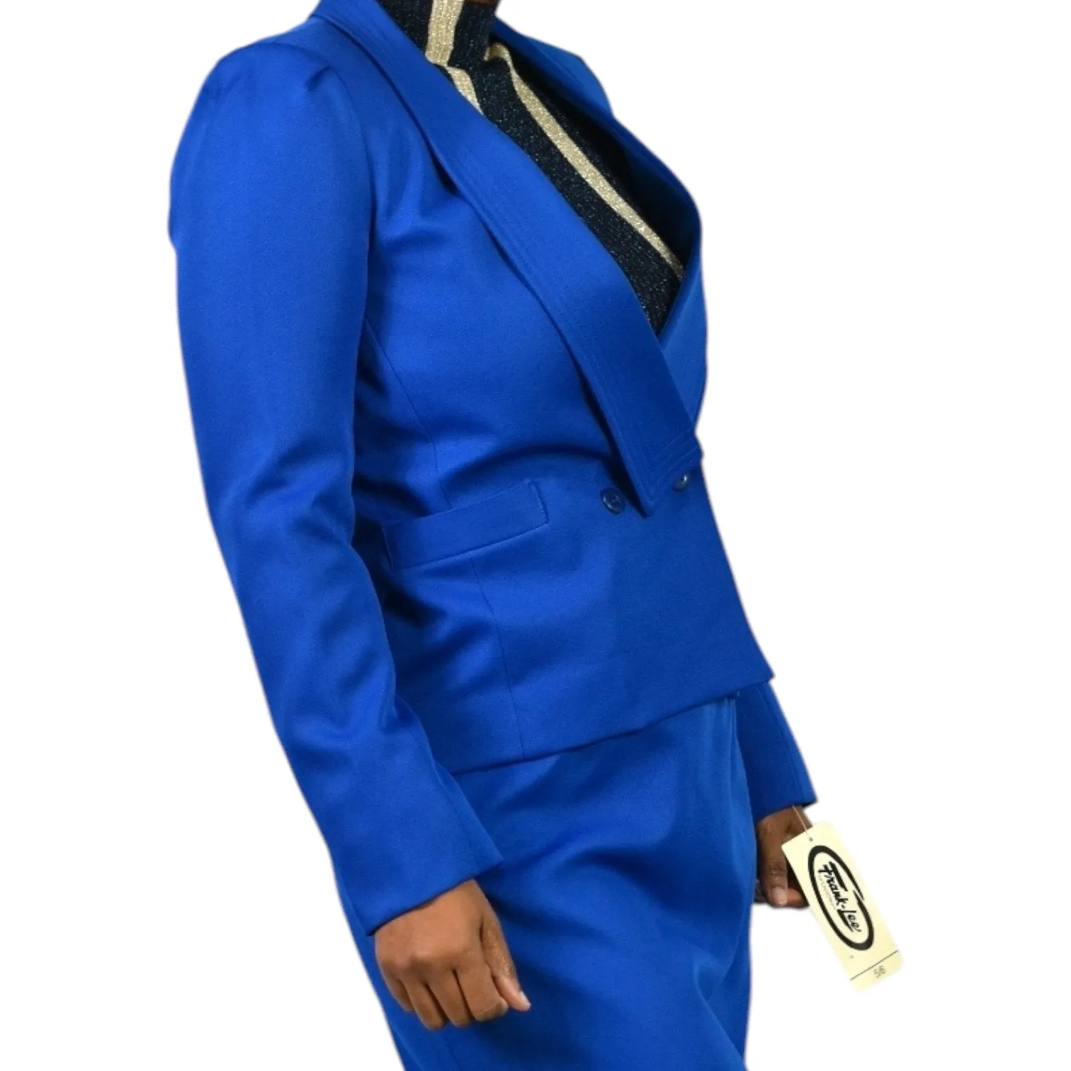 Vintage Frank Lee Skirt Suit Electric Blue 80s Blazer Midi Office Royal Career Small