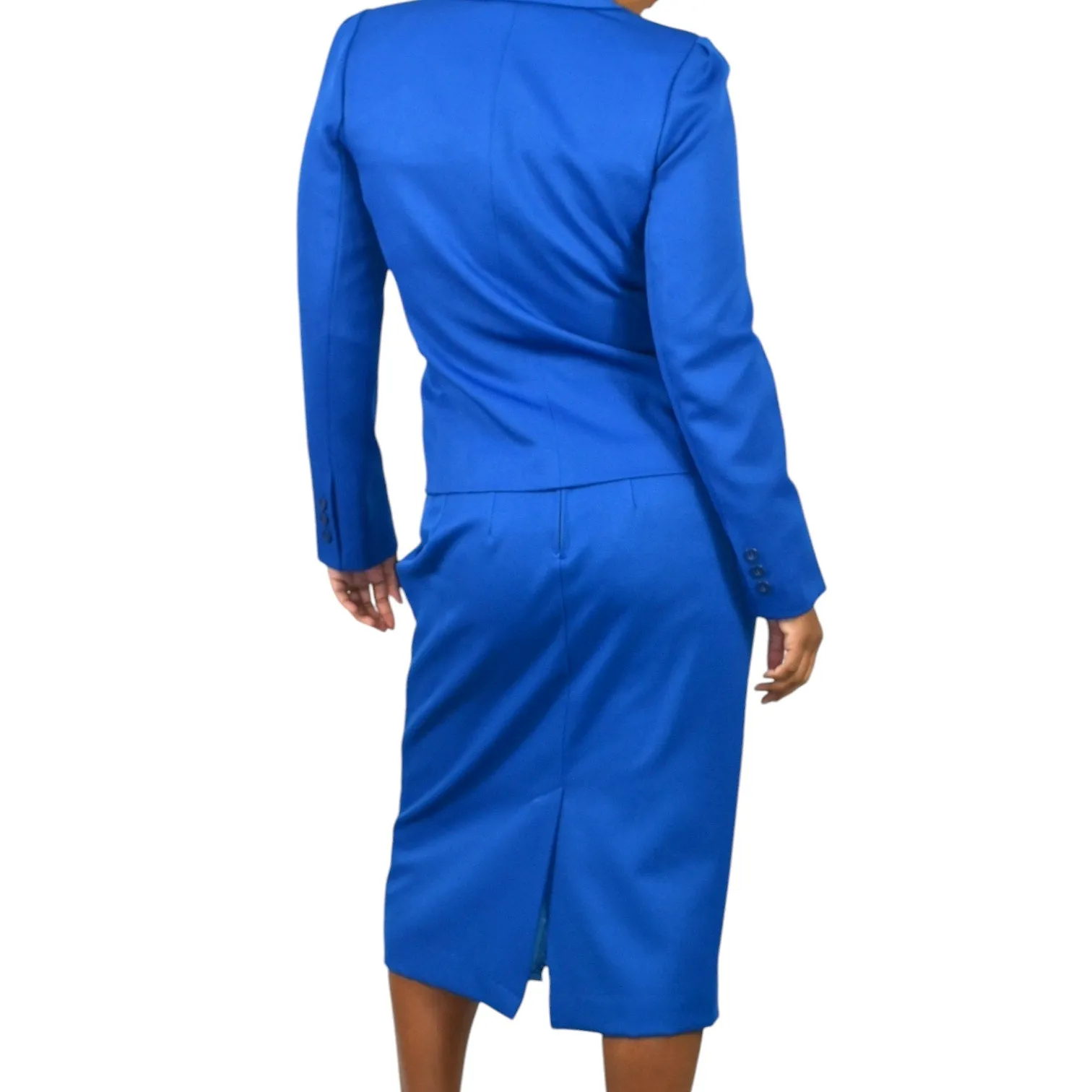 Vintage Frank Lee Skirt Suit Electric Blue 80s Blazer Midi Office Royal Career Small