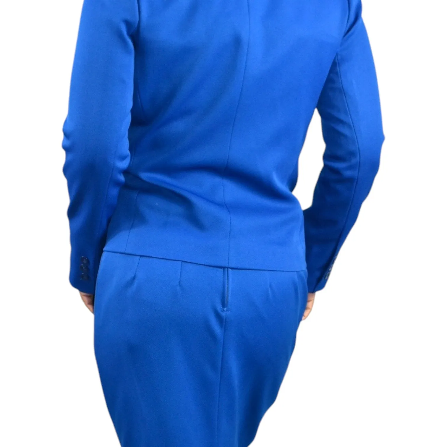 Vintage Frank Lee Skirt Suit Electric Blue 80s Blazer Midi Office Royal Career Small
